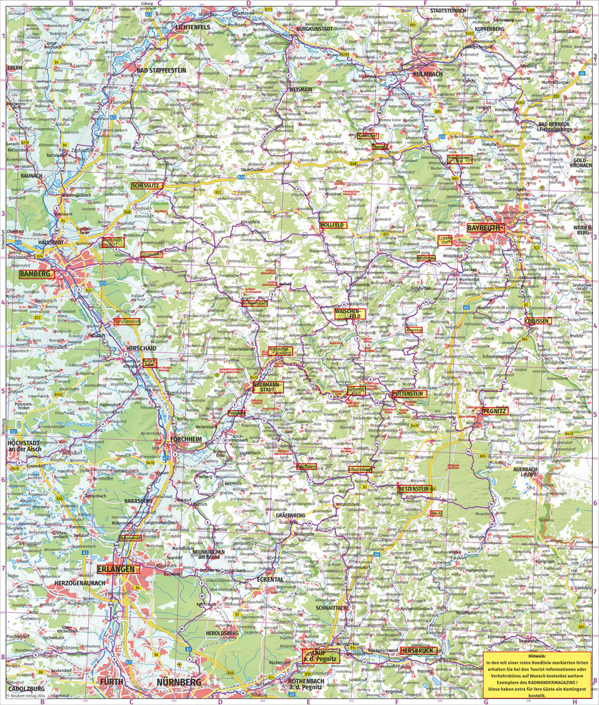Übersichtskarte Radwandern Fränkische Schweiz mit 17 Tourenvorschlägen